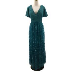 FORMAL 16W 2X plus green Mother of bride sequin lace cocktail maxi dress NEW b46